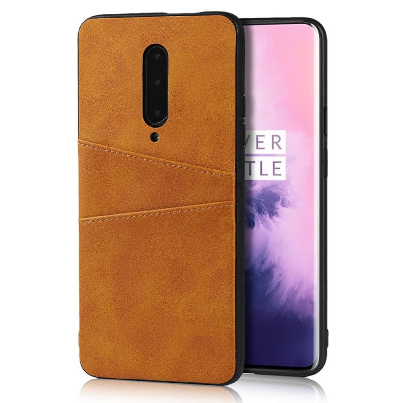 Hoesje OnePlus 7 Pro Bruin Rood Dubbele Kaarthouder Met Leerstructuur