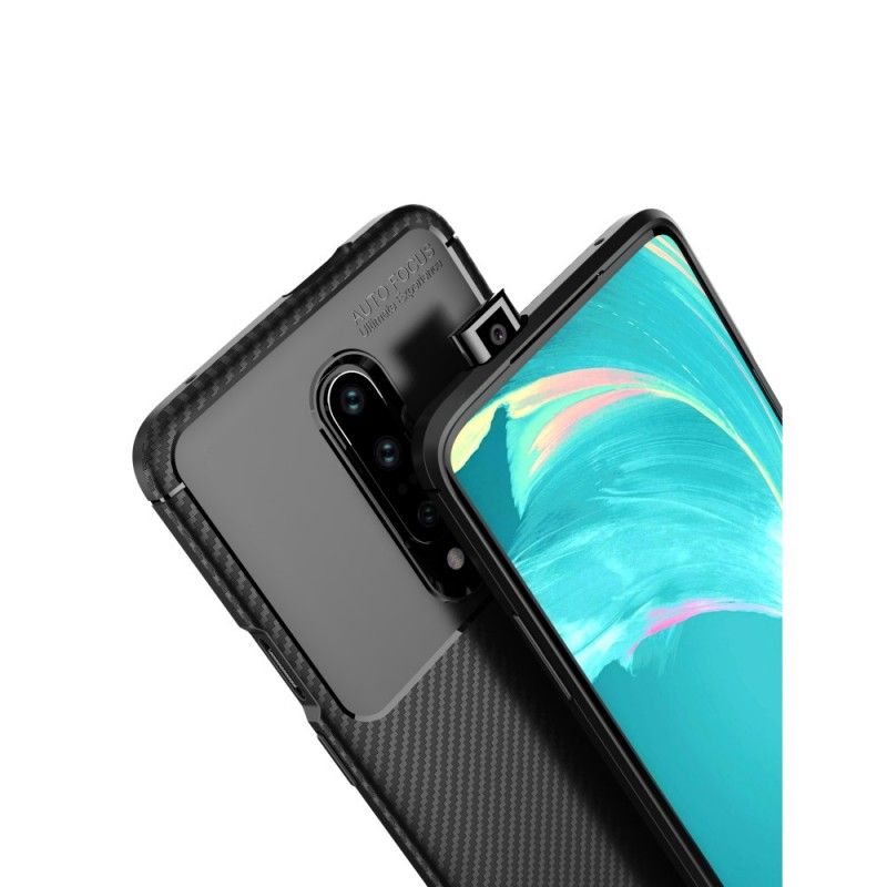 Hoesje OnePlus 7 Pro Donkerblauw Zwart Flexibele Koolstofvezeltextuur