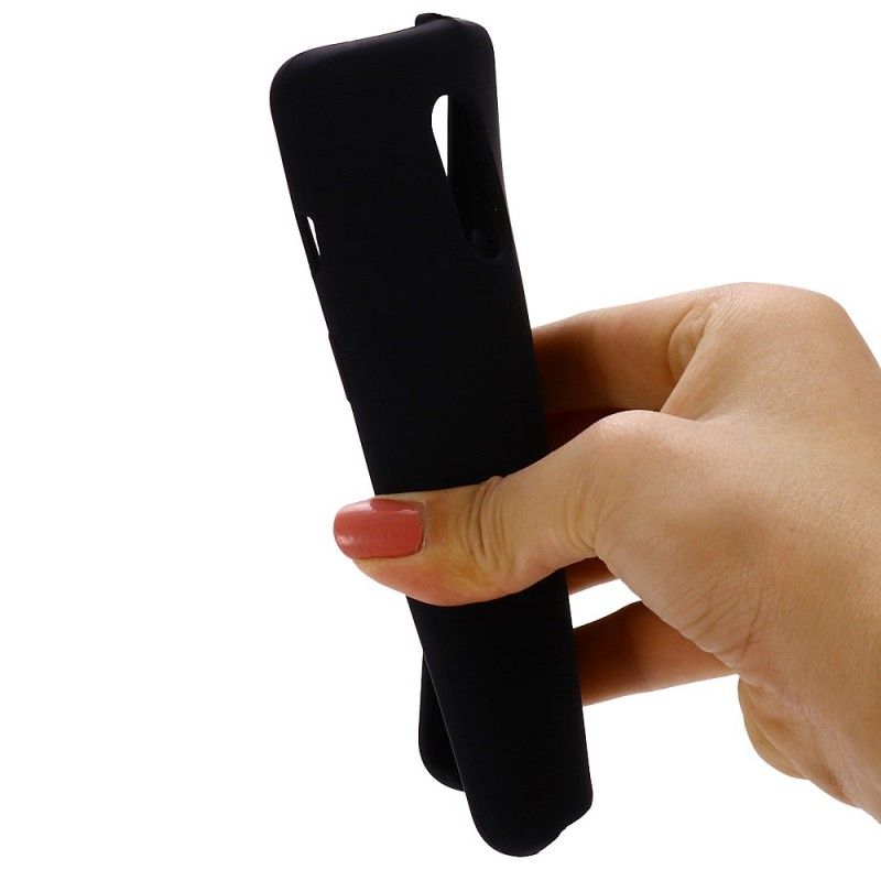 Hoesje OnePlus 7 Pro Wit Zwart Ontwerp Van Vloeibaar Siliconen