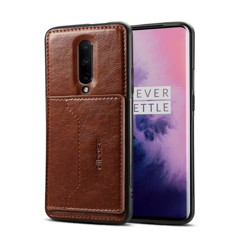 Hoesje voor OnePlus 7 Pro Bruin Steun Voor Kaarthouder Van Imitatieleer