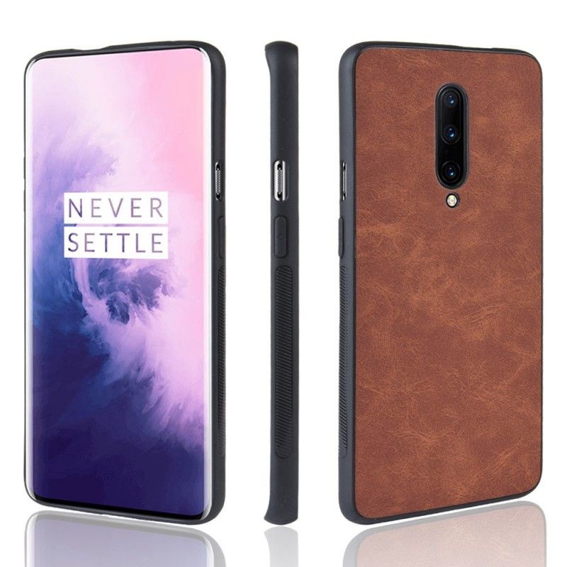 Hoesje voor OnePlus 7 Pro Bruin Zwart Vintage Look Leereffect