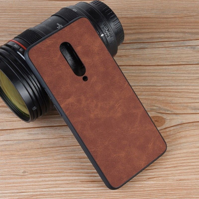 Hoesje voor OnePlus 7 Pro Bruin Zwart Vintage Look Leereffect