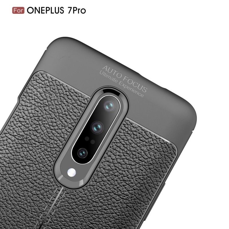 Hoesje voor OnePlus 7 Pro Donkerblauw Zwart Dubbellijns Lychee Leereffect