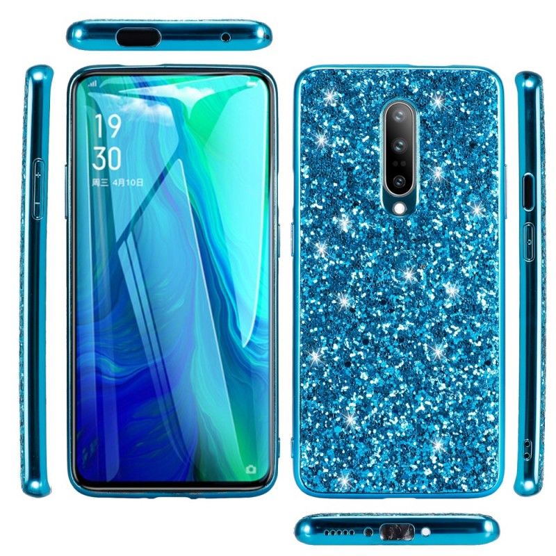 Hoesje voor OnePlus 7 Pro Lichtblauw Zwart Premium Glitter