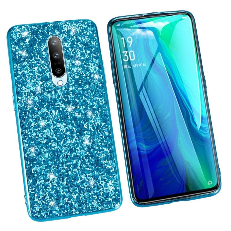 Hoesje voor OnePlus 7 Pro Lichtblauw Zwart Premium Glitter