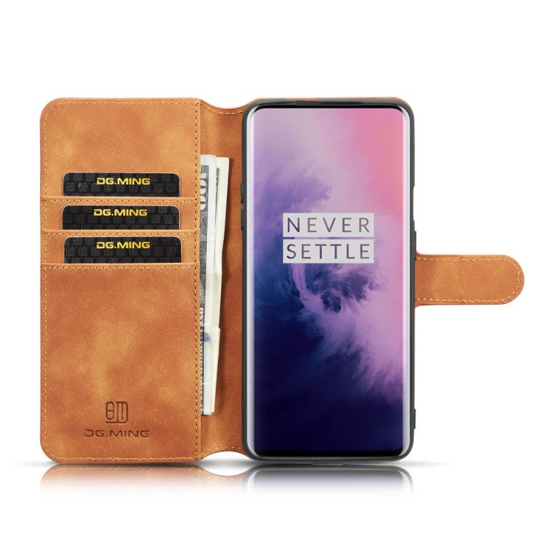 Leren Hoesje OnePlus 7 Pro Grijs Zwart Retro Dg.Ming