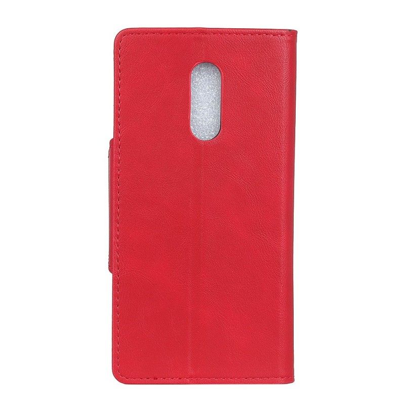 Leren Hoesje OnePlus 7 Pro Rood Zwart Telefoonhoesje Knoop Imitatieleer