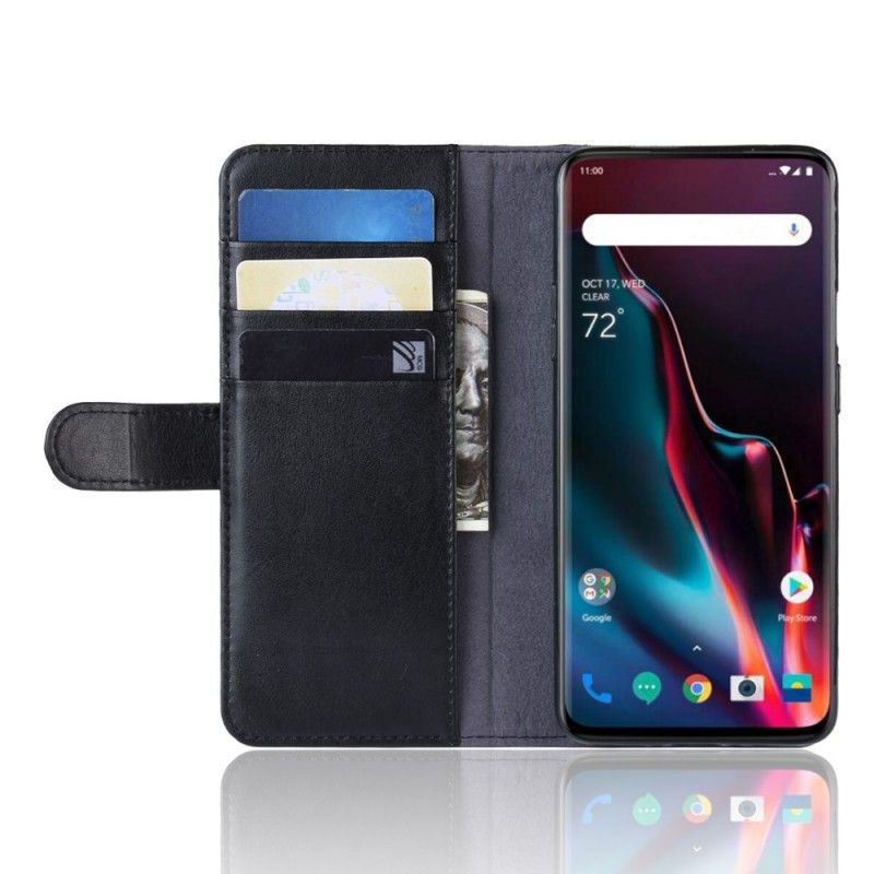 Leren Hoesje OnePlus 7 Pro Zwart Telefoonhoesje Splitleer