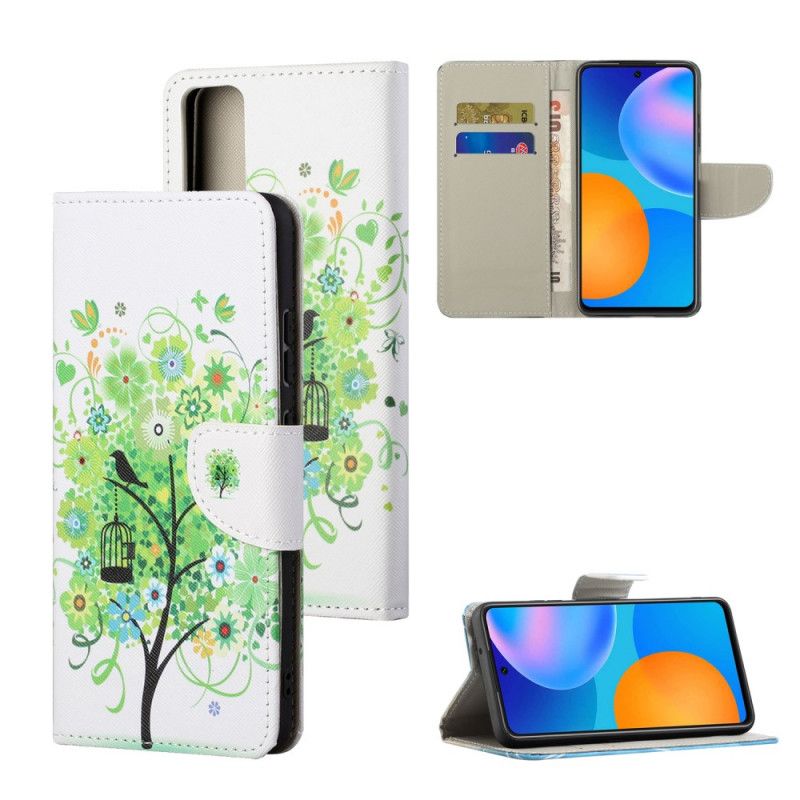 Flip Case Leren Honor 10X Lite Groen Bloeiende Boom