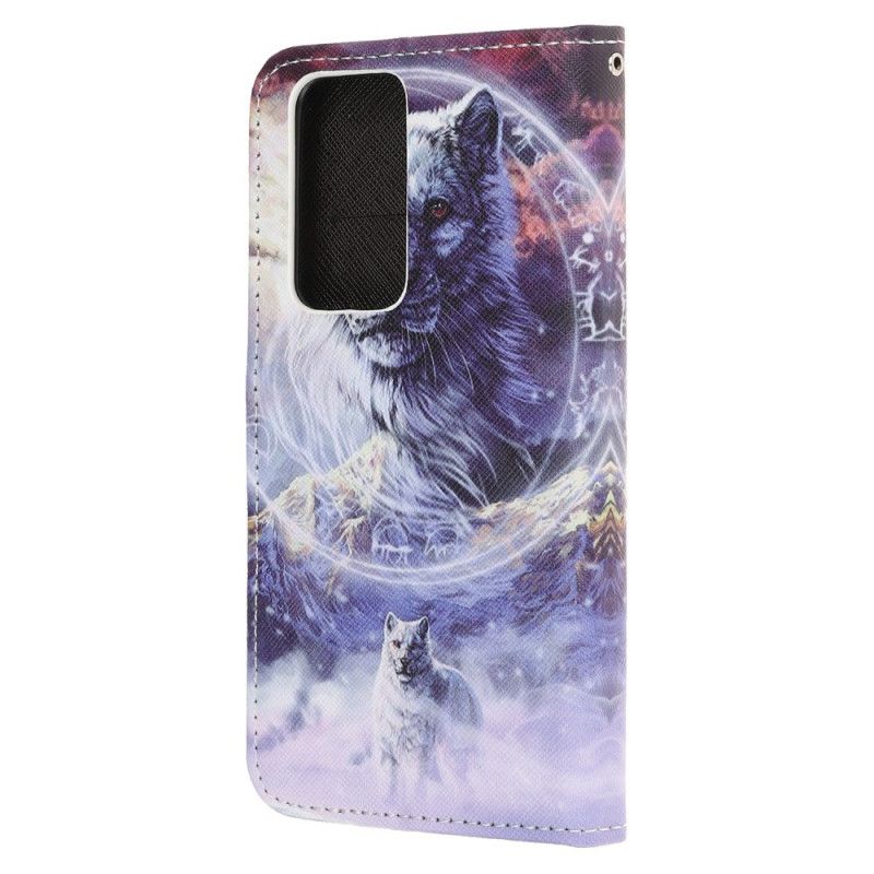 Leren Hoesje Honor 10X Lite Telefoonhoesje Wolf In De Winter Met String