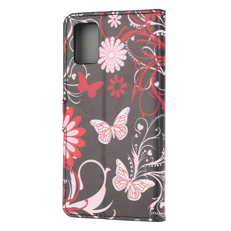 Leren Hoesje Honor 10X Lite Wit Zwart Telefoonhoesje Vlinders En Bloemen