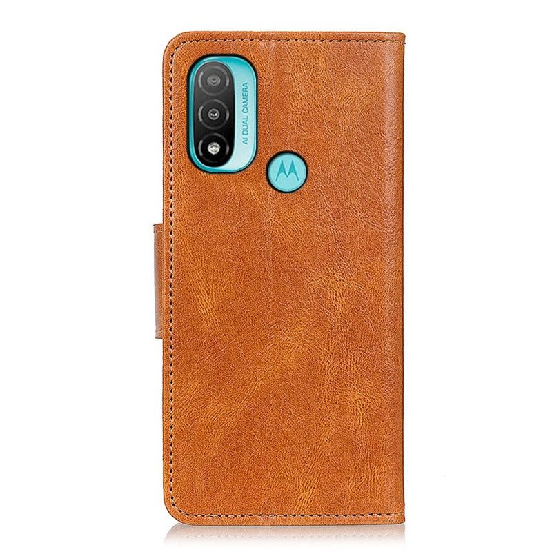 Flip Case Leren Moto E20 / E30 / E40 Omkeerbare Sluiting Met Leereffect