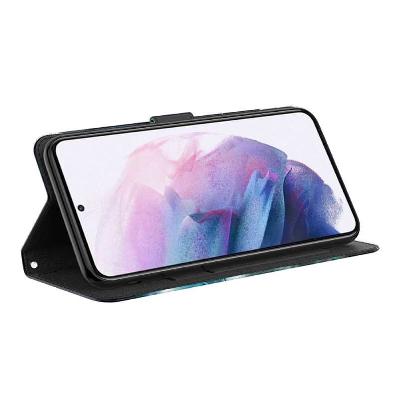 Flip Case Leren Moto E20 / E30 / E40 Roze Boom En Zwarte Kat