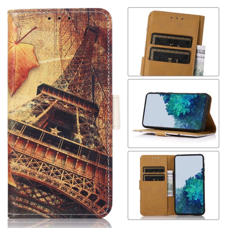 Folio-hoesje Moto E20 / E30 / E40 Telefoonhoesje Eiffeltoren In De Herfst