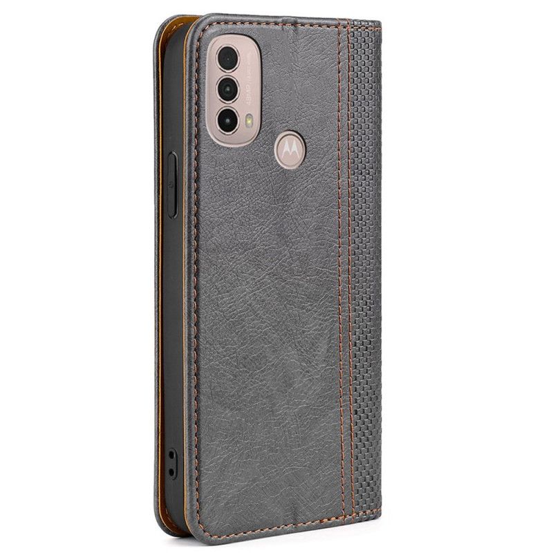 Folio-hoesje Voor Moto E20 / E30 / E40 Split Litchi Lederen Stiksels