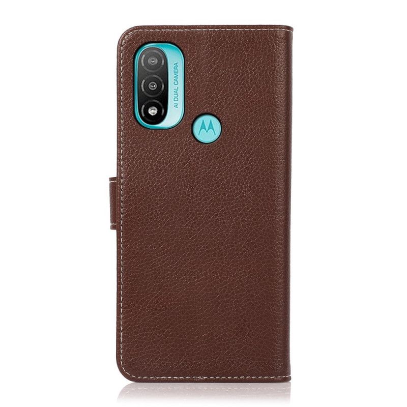 Leren Hoesje Moto E20 / E30 / E40 Litchi Blootgestelde Naden Bescherming Hoesje