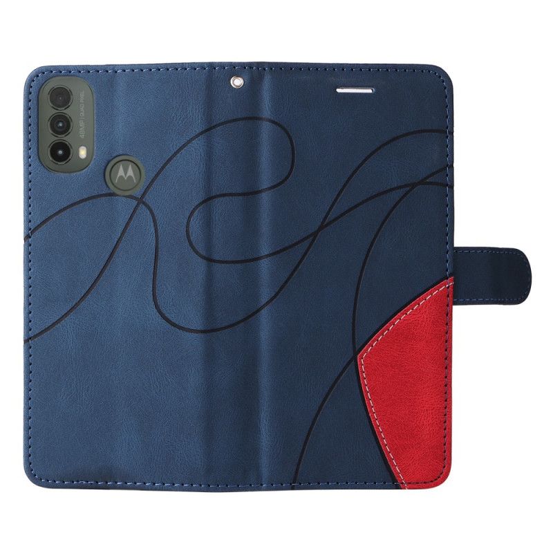 Leren Hoesje Moto E20 / E30 / E40 Signature Tweekleurig Kunstleer Bescherming Hoesje