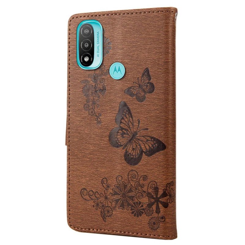 Leren Hoesje Moto E20 / E30 / E40 Splendid Strap Vlinders