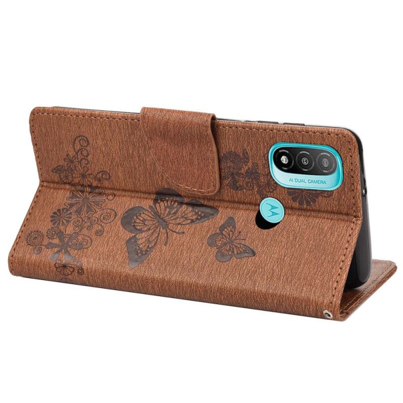 Leren Hoesje Moto E20 / E30 / E40 Splendid Strap Vlinders