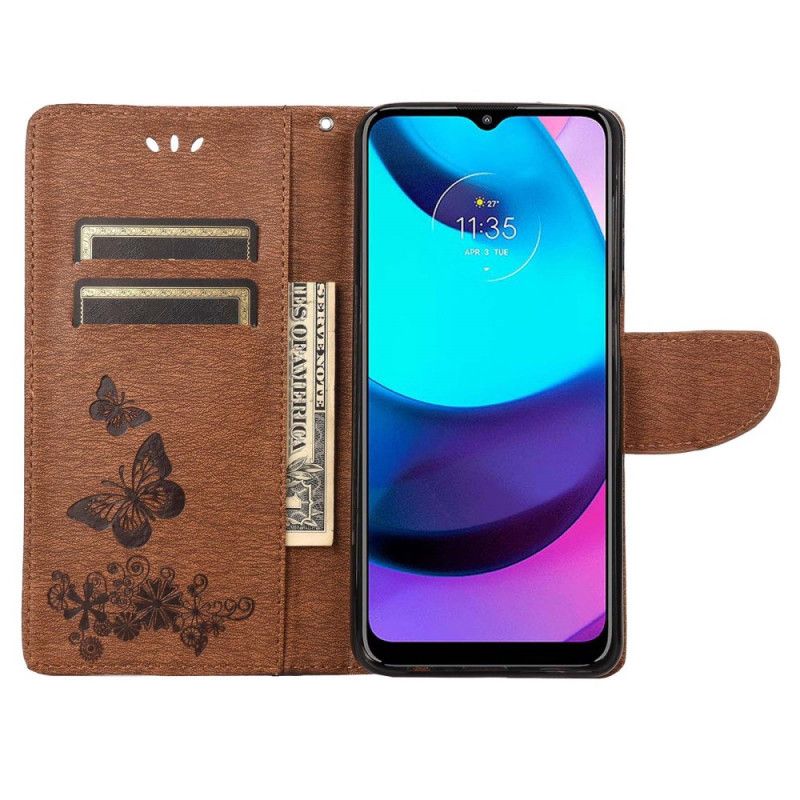 Leren Hoesje Moto E20 / E30 / E40 Splendid Strap Vlinders