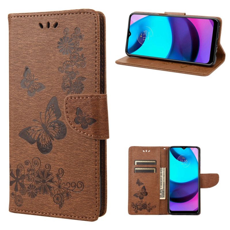 Leren Hoesje Moto E20 / E30 / E40 Splendid Strap Vlinders