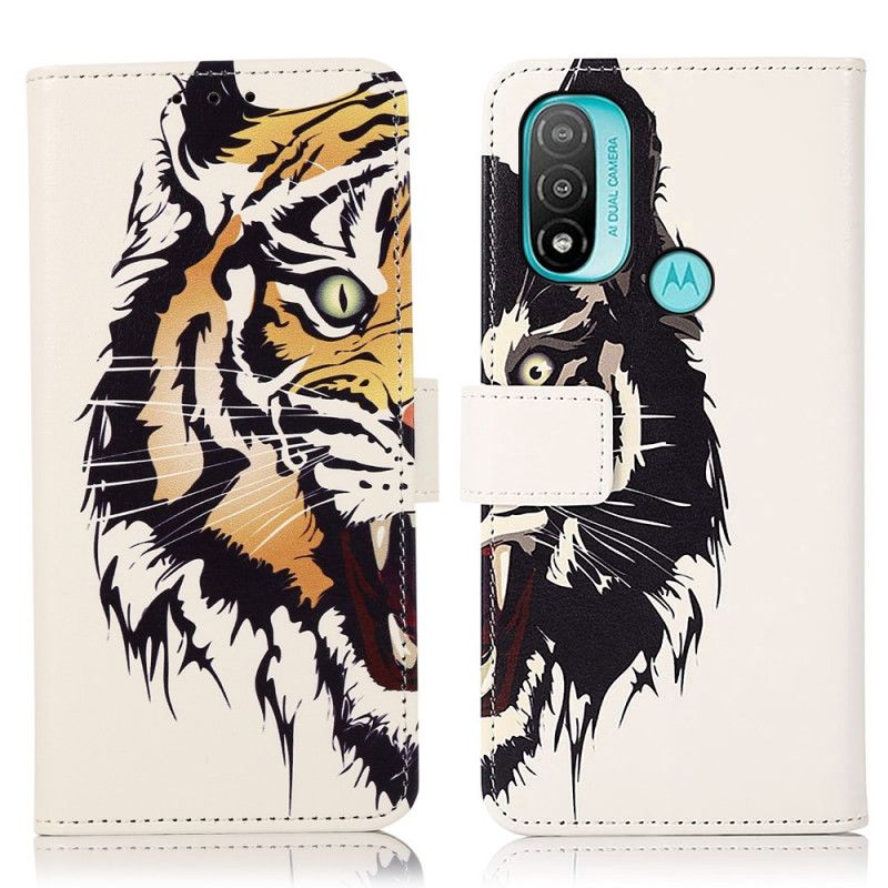 Leren Hoesje Voor Moto E20 / E30 / E40 Fierce Tiger