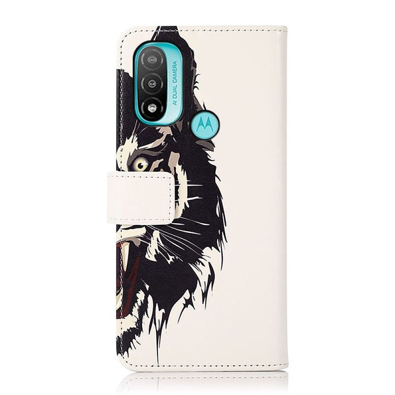 Leren Hoesje Voor Moto E20 / E30 / E40 Fierce Tiger