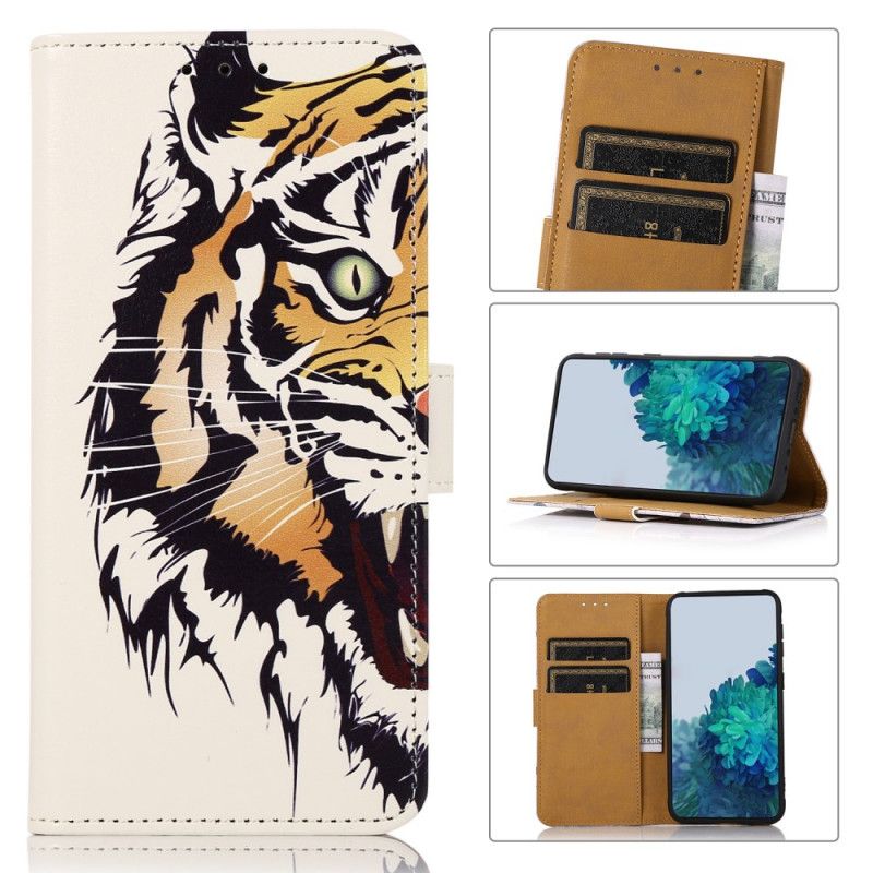 Leren Hoesje Voor Moto E20 / E30 / E40 Fierce Tiger