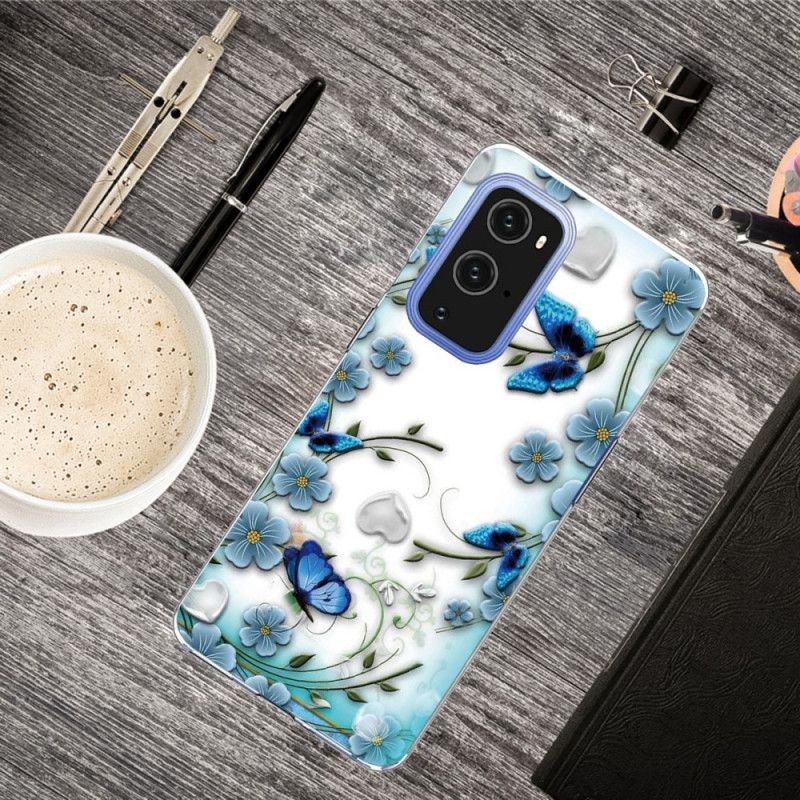 Case Hoesje OnePlus 9 Pro Telefoonhoesje Retro Vlinders En Bloemen