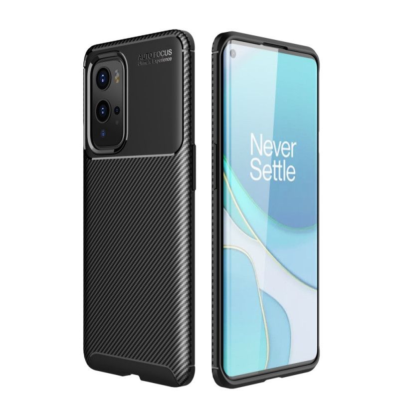 Cover Hoesje OnePlus 9 Pro Donkerblauw Zwart Telefoonhoesje Flexibele Koolstofvezeltextuur