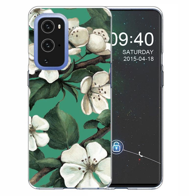 Hoesje OnePlus 9 Pro Geverfde Witte Bloemen