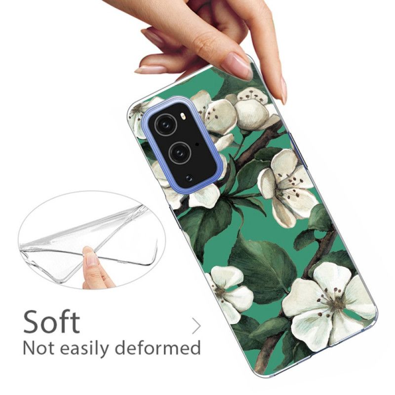 Hoesje OnePlus 9 Pro Geverfde Witte Bloemen