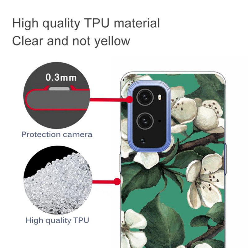 Hoesje OnePlus 9 Pro Geverfde Witte Bloemen