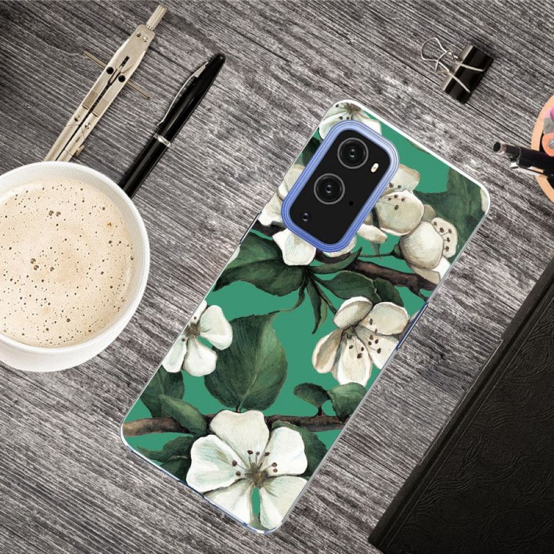 Hoesje OnePlus 9 Pro Geverfde Witte Bloemen