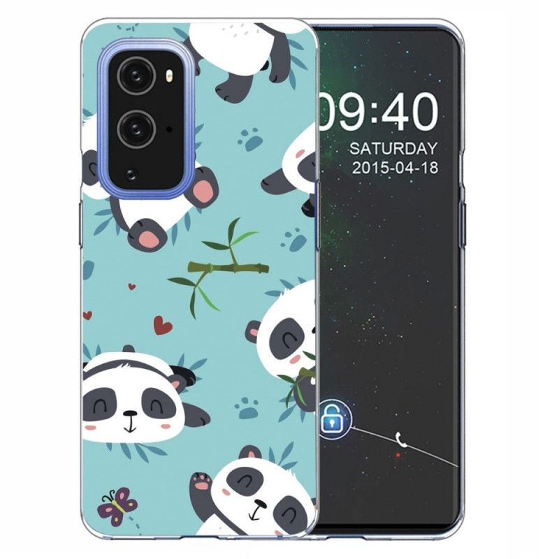 Hoesje OnePlus 9 Pro Lichtblauw Groen Stapel Panda'S