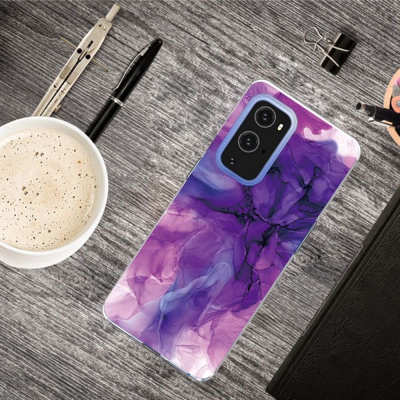 Hoesje OnePlus 9 Pro Magenta Grijs Gekleurd Marmer