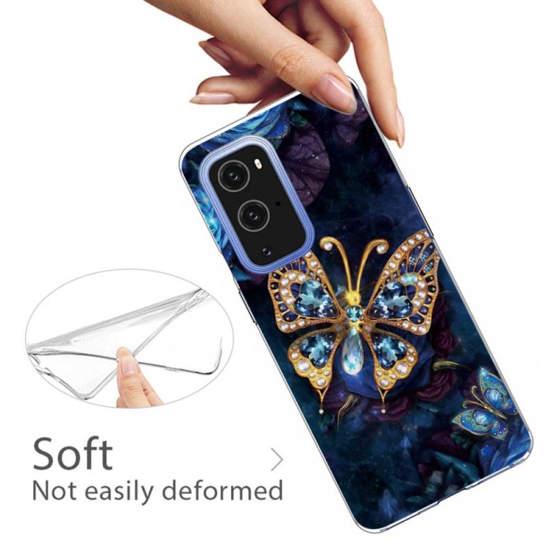 Hoesje OnePlus 9 Pro Marineblauw Donkerblauw Luxe Vlinder