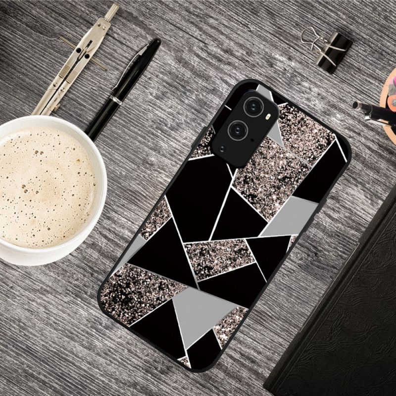 Hoesje OnePlus 9 Pro Wit Zwart Marmerkleurige Geometrie