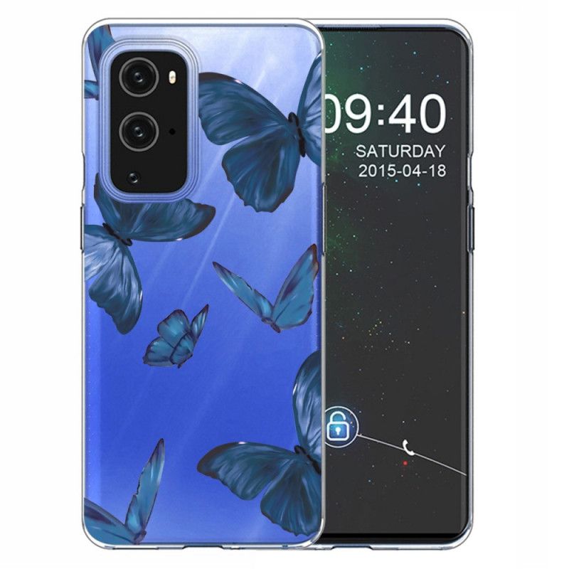 Hoesje voor OnePlus 9 Pro Donkerblauw Roze Wilde Vlinders