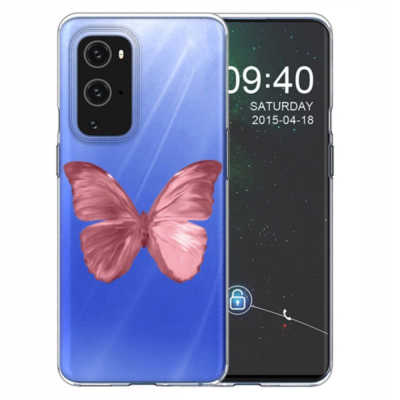 Hoesje voor OnePlus 9 Pro Donkerblauw Roze Wilde Vlinders