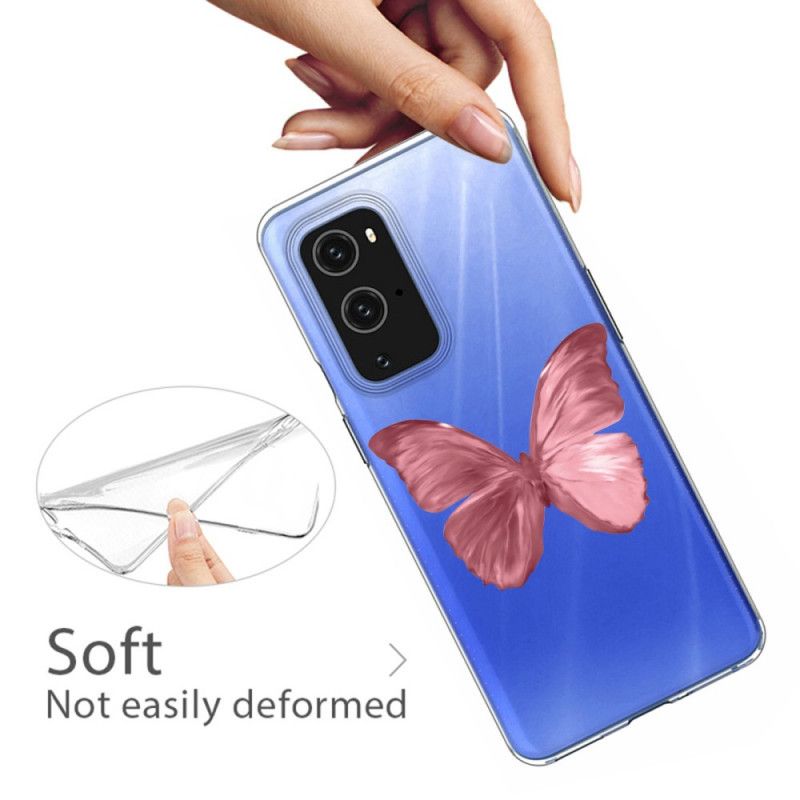 Hoesje voor OnePlus 9 Pro Donkerblauw Roze Wilde Vlinders