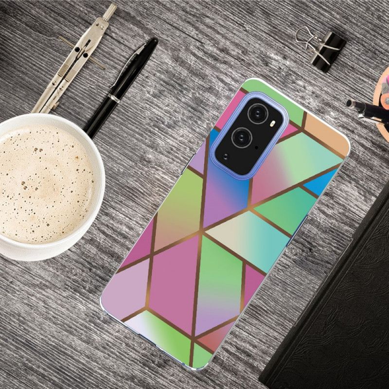 Hoesje voor OnePlus 9 Pro Wit Zwart Geometrisch Marmer