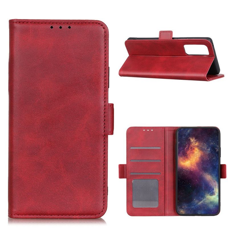 Leren Hoesje OnePlus 9 Pro Rood Zwart Dubbele Klep