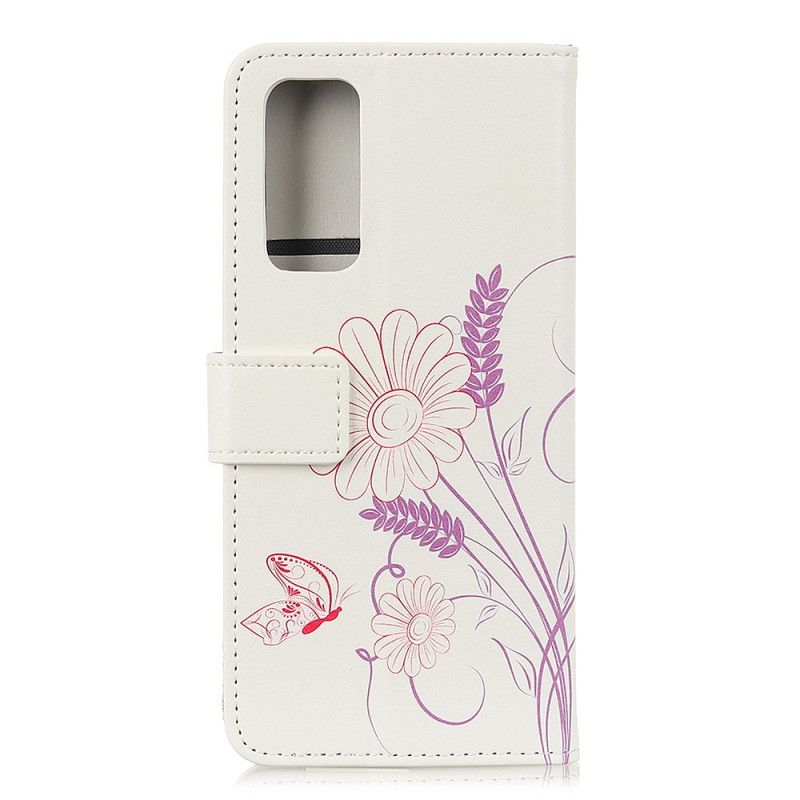 Leren Hoesje voor OnePlus 9 Pro Vlinders En Bloemen Tekenen