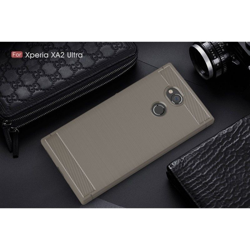 Cover Hoesje Sony Xperia XA2 Ultra Grijs Zwart Telefoonhoesje Geborsteld Koolstofvezel