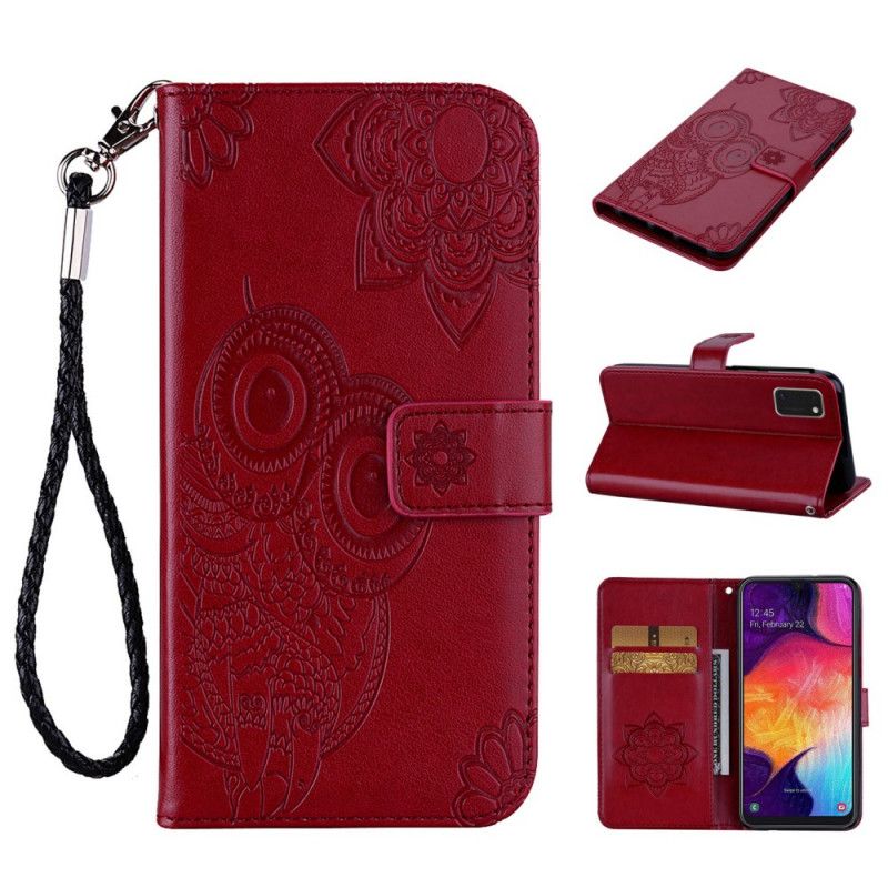 Cover Folio-hoesje Samsung Galaxy A41 Rood Grijs Telefoonhoesje Uil Mandala En String