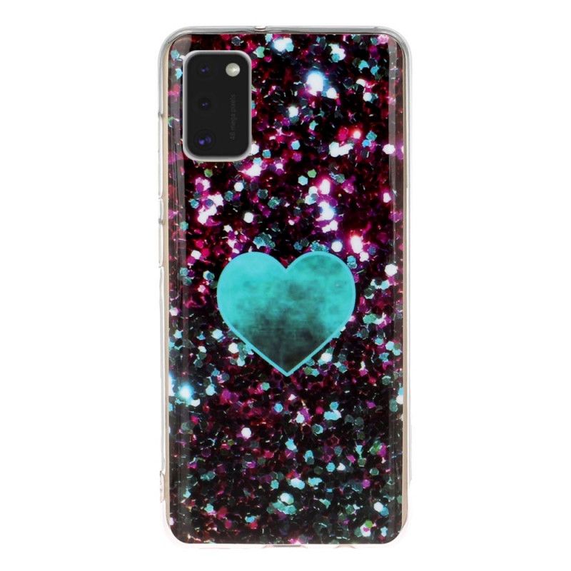 Cover Hoesje Samsung Galaxy A41 Violet Magenta Telefoonhoesje Marmeren Glitter