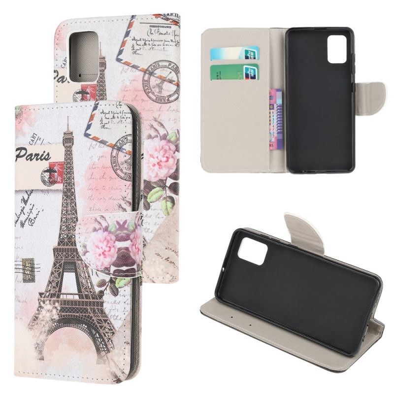 Flip Case Leren Samsung Galaxy A41 Retro Eiffeltoren