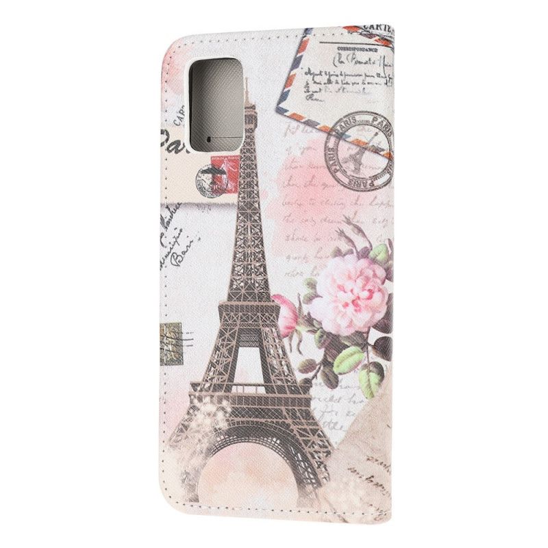 Flip Case Leren Samsung Galaxy A41 Retro Eiffeltoren