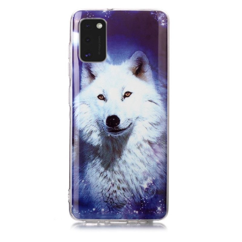 Hoesje voor Samsung Galaxy A41 Donkerblauw Zwart Serie Fluorescerende Wolven